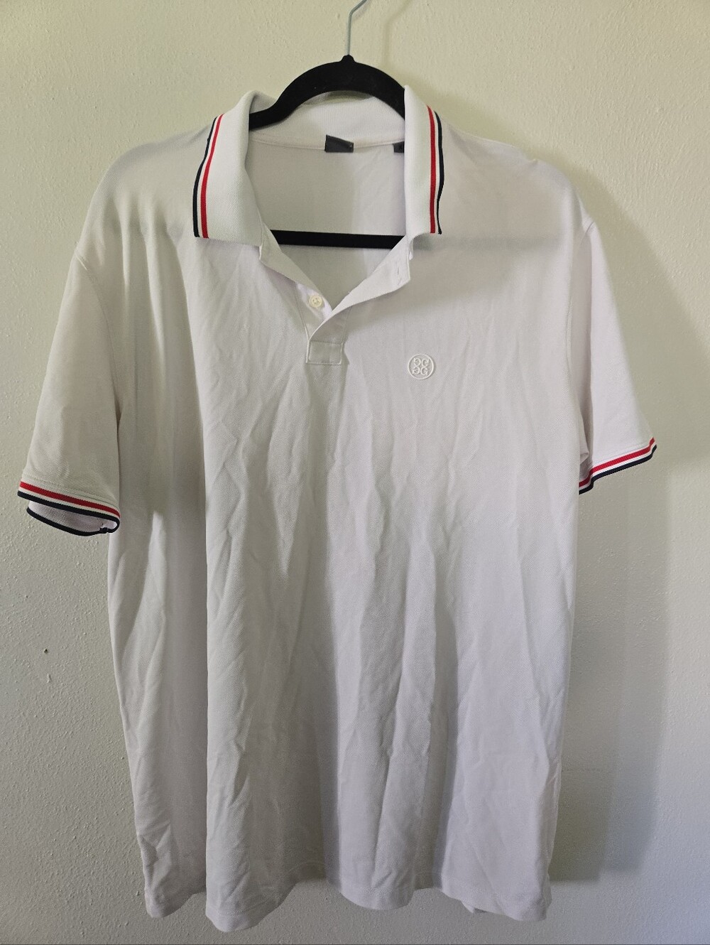 G/Fore Men's White Polo Golf Shirt White Navy Blue Red Accent XL